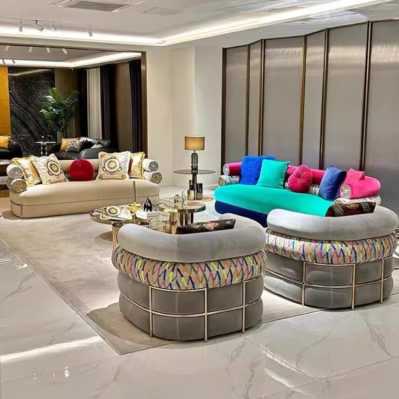 MR Italian High-end Fabric Beige Velvet 3 Seater Sofa Luxury Design Modern Living Room Sofa For Villa Hotel