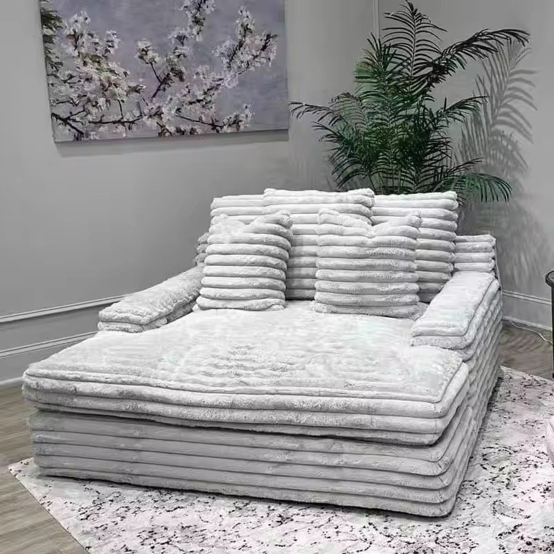Docarelife Luxury Modern Extra Cozy Wide Seated Velvet Corduroy Fabric Chaise Sectional Villa Living Room Sofa