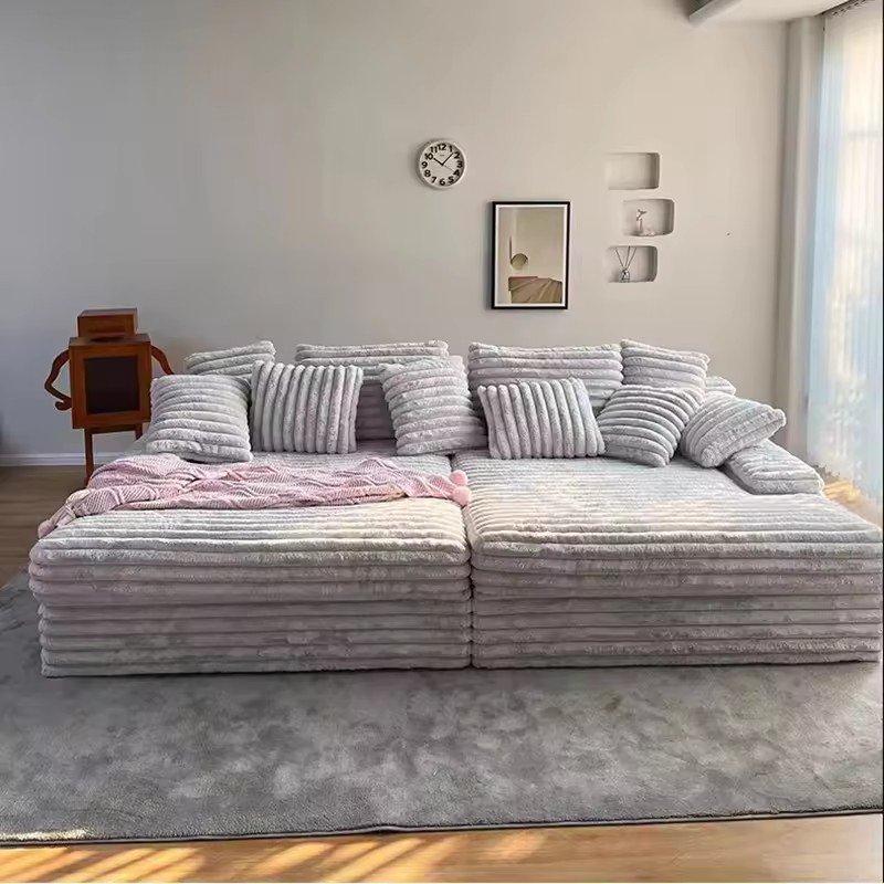 Docarelife Luxury Modern Extra Cozy Wide Seated Velvet Corduroy Fabric Chaise Sectional Villa Living Room Sofa