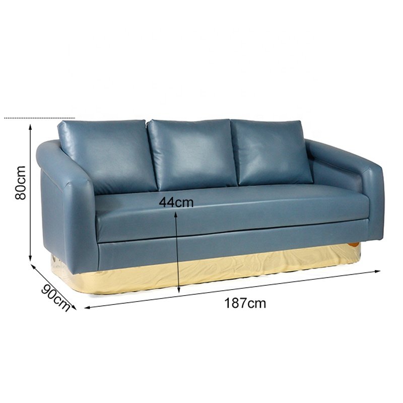 Modern Luxury Blue 3 Seater Leather Sofa Living Room Furniture Villas Homes Bedrooms Malls Soft Sectional Floor Couches