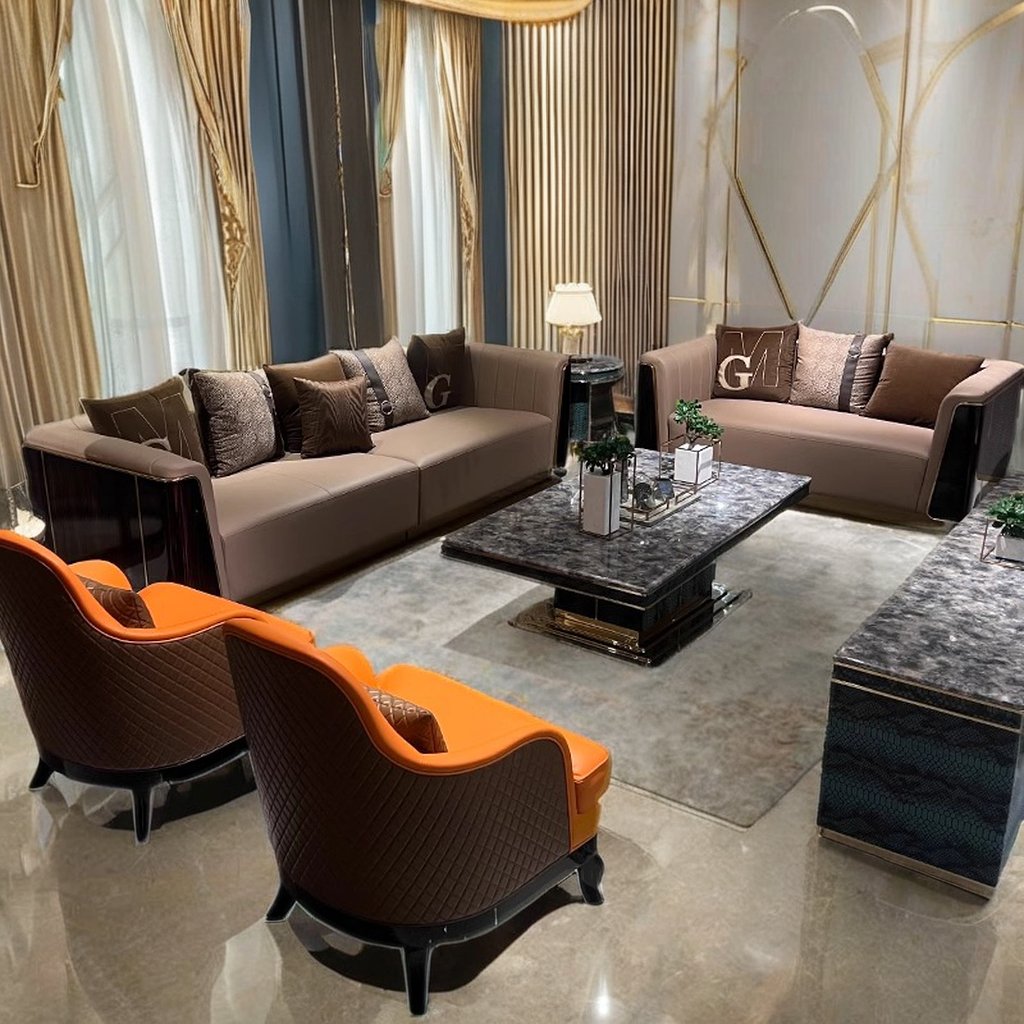 Italian Luxury Leather Sofa Set Light Luxury Sense Large Flat Villa High-End Furniture for Living Room