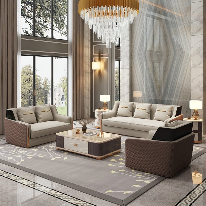 Luxury Sofa European Design Leather Sofa Set High-end Wooden Furniture Hotel Villa Living Room Furniture