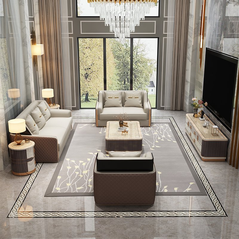 Luxury Sofa European Design Leather Sofa Set High-end Wooden Furniture Hotel Villa Living Room Furniture