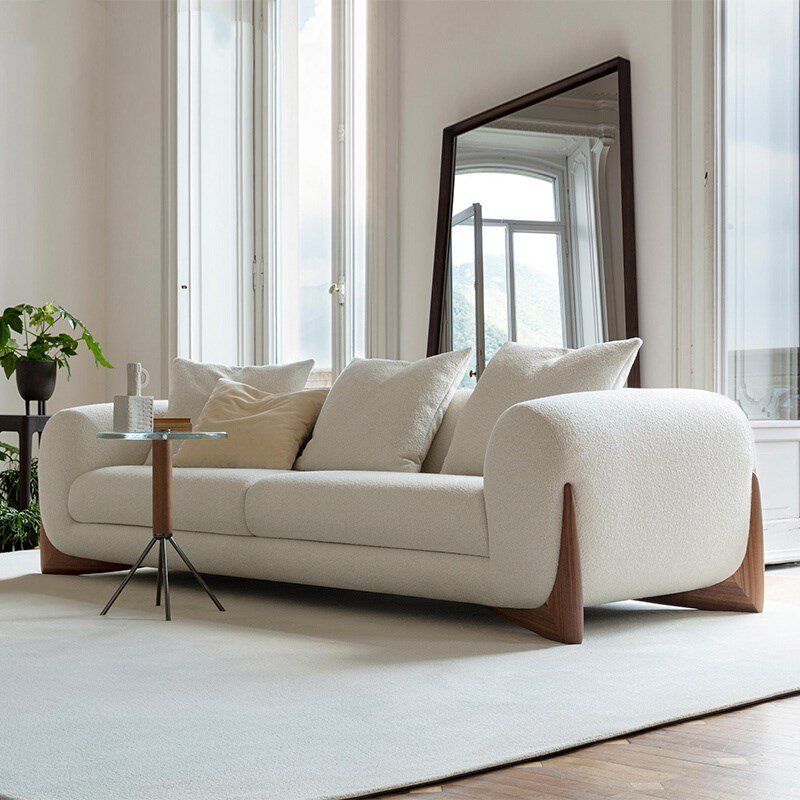 French luxury living room furniture straight sofa White lamb wool anti-wrinkle 3 seat living room sofa