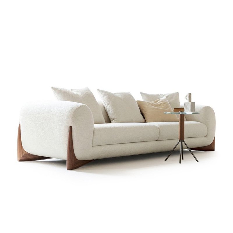 French luxury living room furniture straight sofa White lamb wool anti-wrinkle 3 seat living room sofa