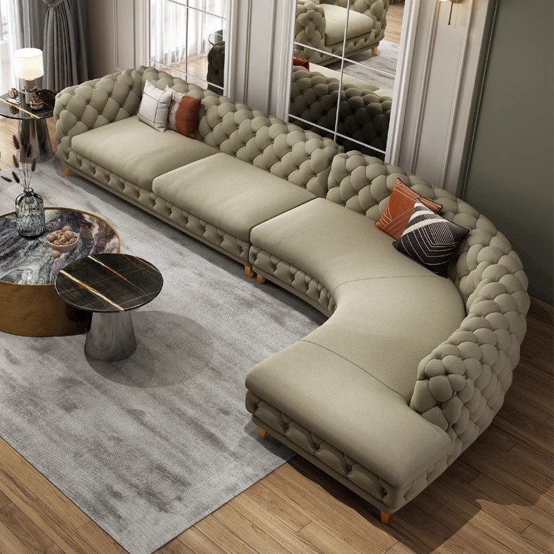 Luxury Living Room Sofa Set Modular Stainless Steel Base Velvet Button Decor Couch Living Room Sofas For Home Hotel Furniture