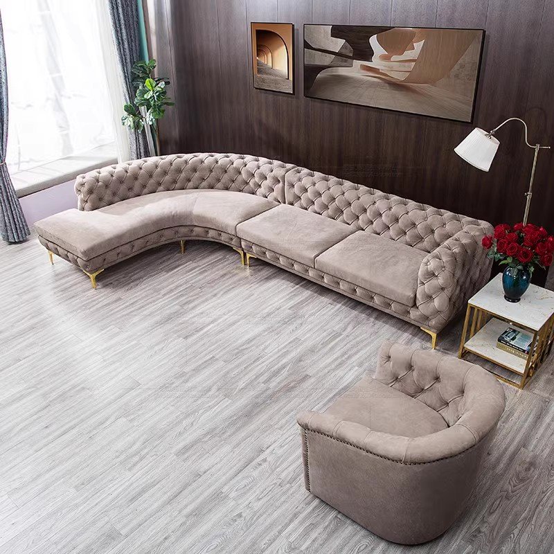 Luxury Living Room Sofa Set Modular Stainless Steel Base Velvet Button Decor Couch Living Room Sofas For Home Hotel Furniture