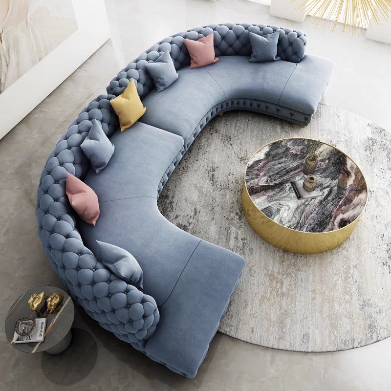 Luxury Living Room Sofa Set Modular Stainless Steel Base Velvet Button Decor Couch Living Room Sofas For Home Hotel Furniture
