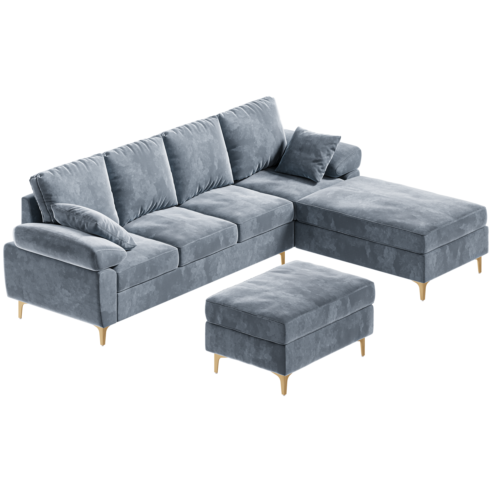3 Seat L-Shaped Sofa With Linen Fabric Sectional Sofa Couch Movable Ottoman Small Couch for Small Apartments Living Room Home