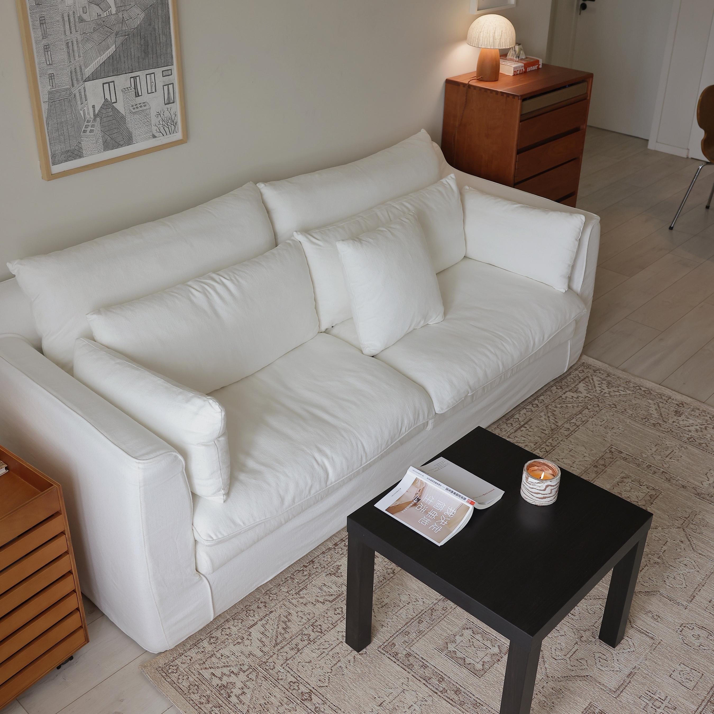 French white modern simple living room furniture can be disassembled and assembled comfortable linen living room sofa