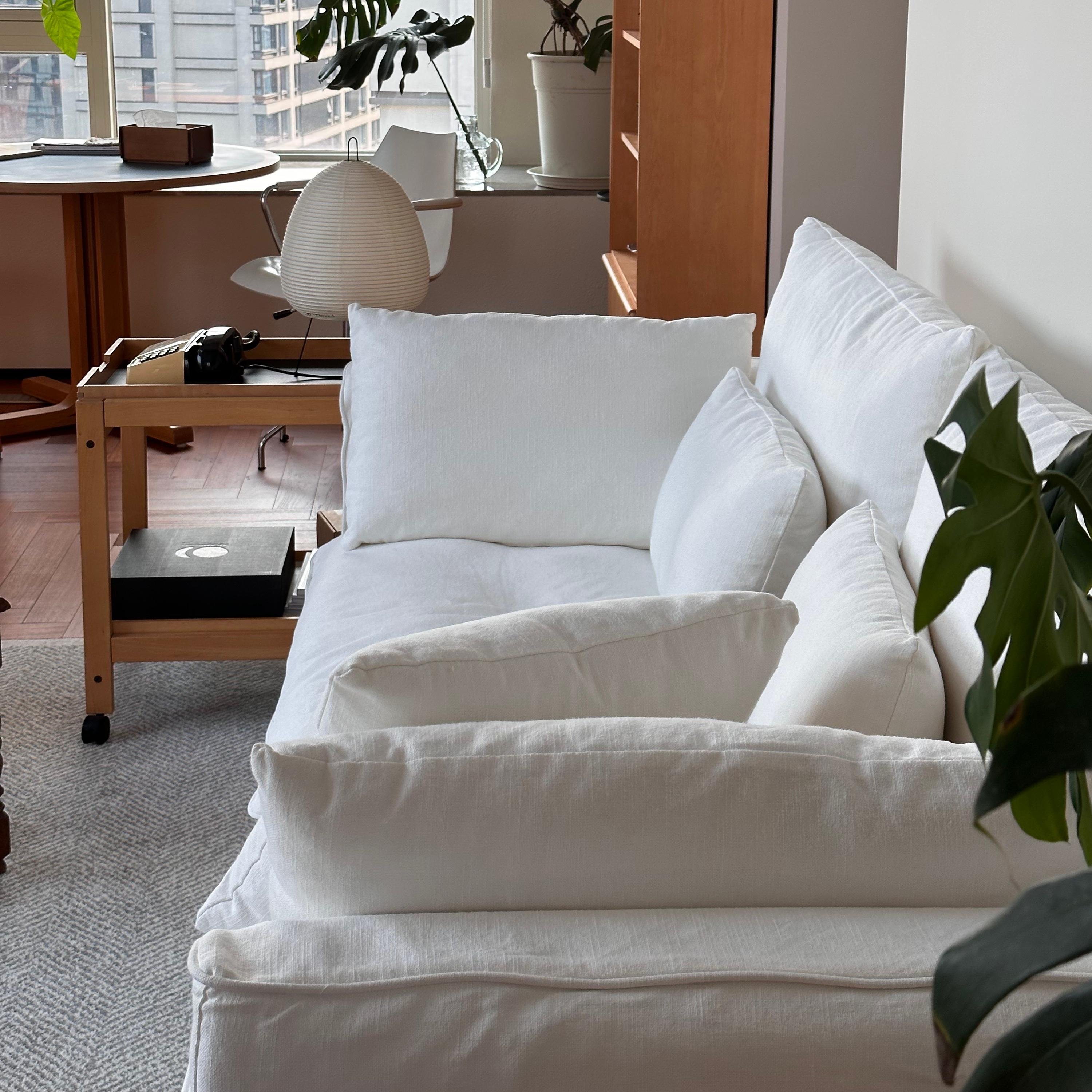 French white modern simple living room furniture can be disassembled and assembled comfortable linen living room sofa