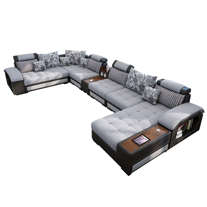 Modern Living Room Sofas Set U Shaped Reclinable Couches Luxury Microfiber Fabric Sectional Sofa for Home Furniture 7 Seater L