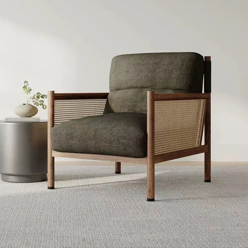 Hot selling High Quality Simplicity Home Furniture Handmade Solid wood Single Seat Velvet leisure Living room Couch Rattan Sofa