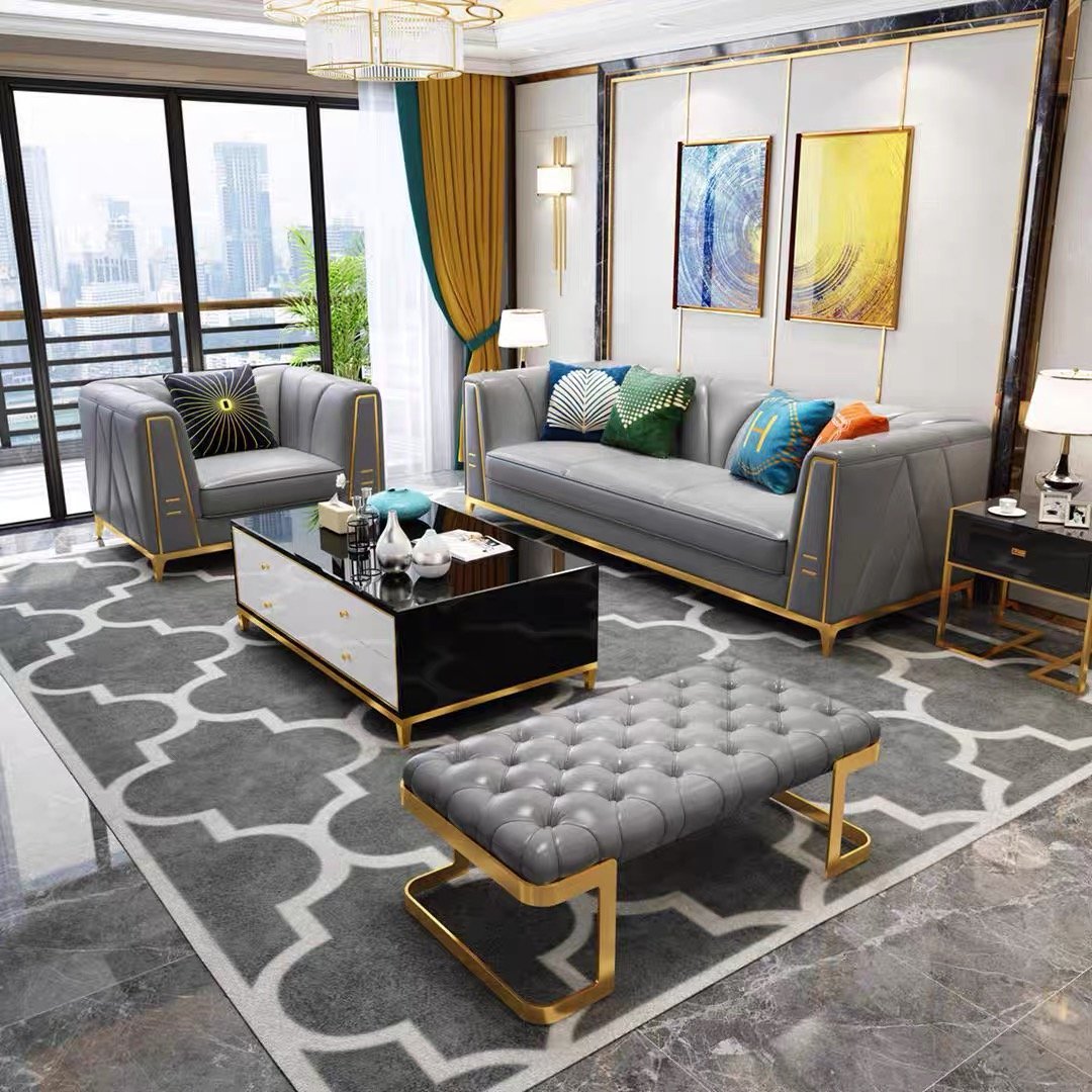 Hot Sale Modern Leather Sofa Set Home Furniture Luxury 3+2+1 Sofa Set leather Italian L shape Living Room Sofas