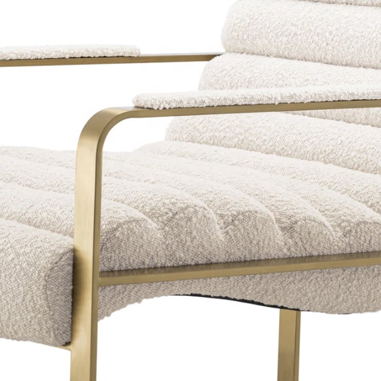 OEM New Design Luxury Style Living Room Furniture Boucle Fabric Lounge Chair with Gold Metal Frame.