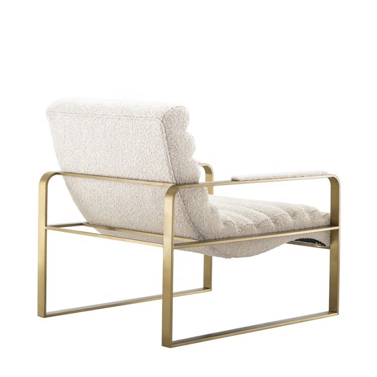 OEM New Design Luxury Style Living Room Furniture Boucle Fabric Lounge Chair with Gold Metal Frame.