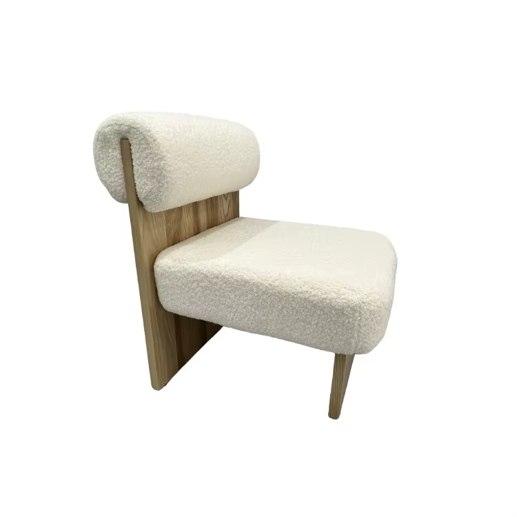 Modern Nordic Style Design Hotel Furniture Living Room Lounge Single Sofa Chair Lamb Wool Wooden Accent Chair