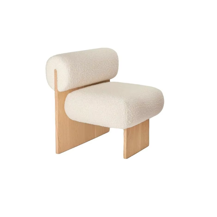 Modern Nordic Style Design Hotel Furniture Living Room Lounge Single Sofa Chair Lamb Wool Wooden Accent Chair