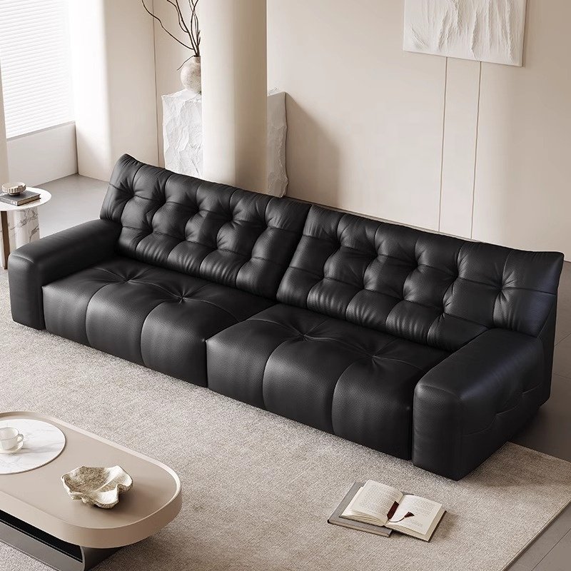 Black Tufted Convertible Sectional Sofa Three-Seat Set for Living Room Hotel Hall Villa Apartment Use