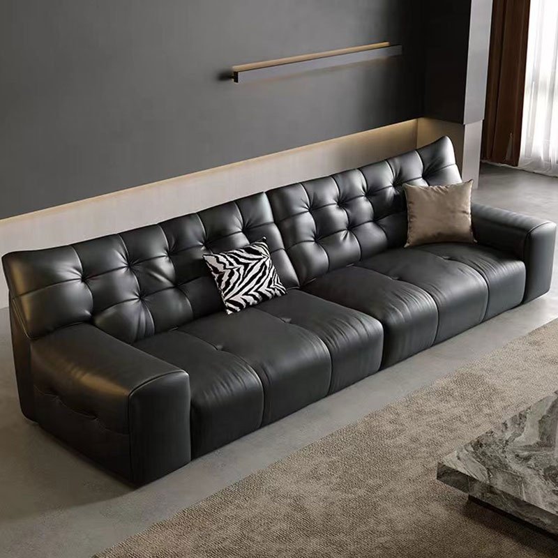 Black Tufted Convertible Sectional Sofa Three-Seat Set for Living Room Hotel Hall Villa Apartment Use
