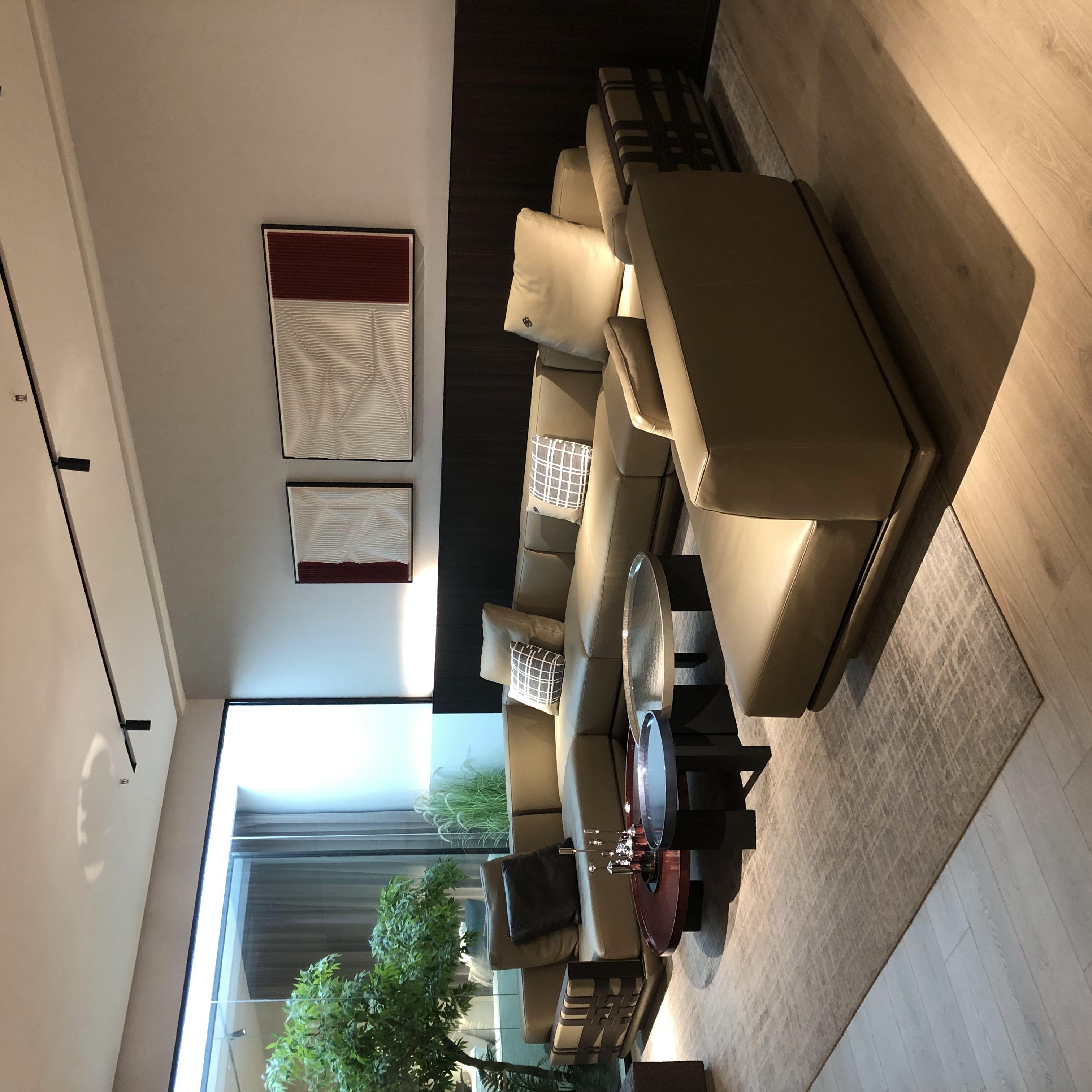 Italian Minimalist Style Leather Corner Sectional Sofa Couch Metal Decoration L-shaped Living Room Sofa