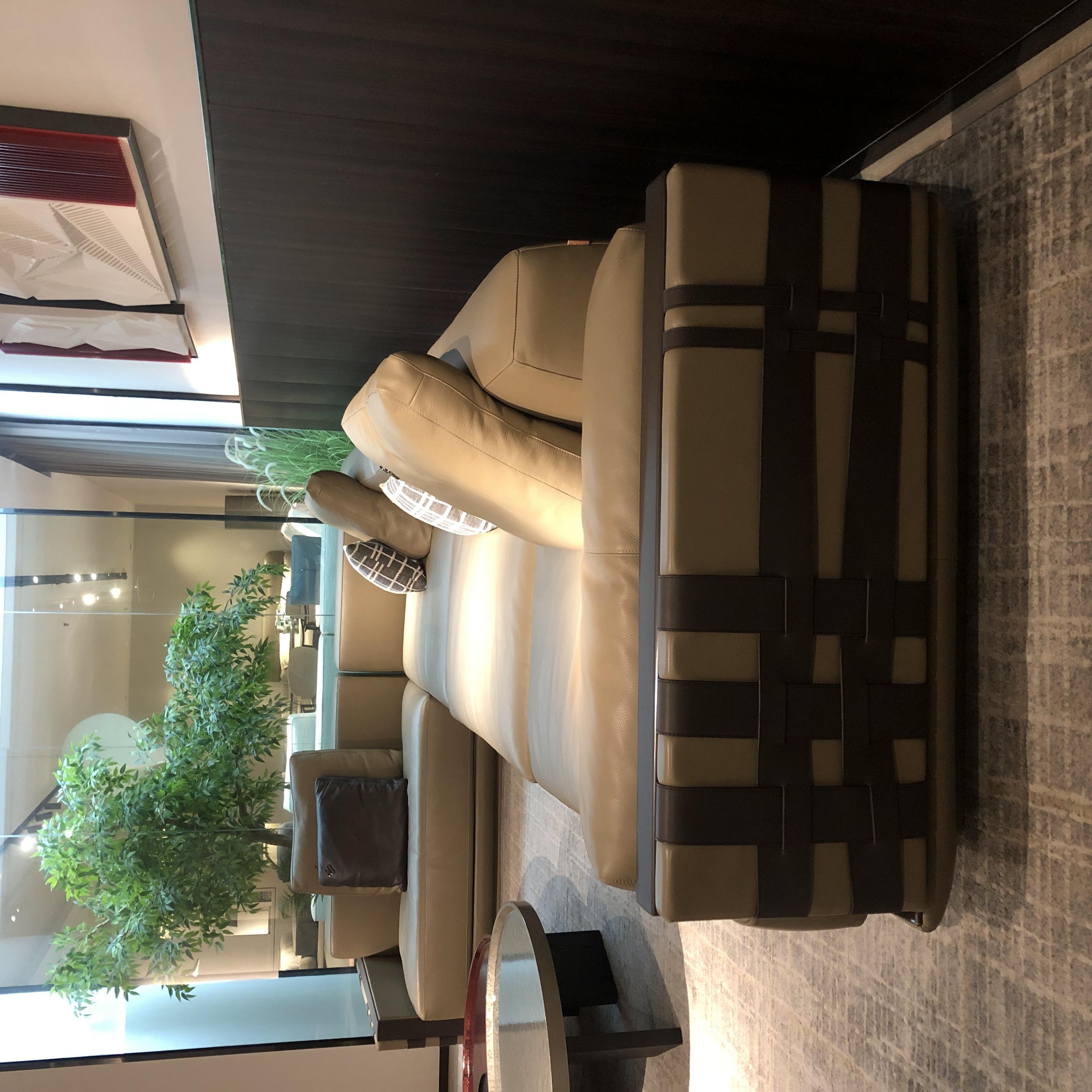 Italian Minimalist Style Leather Corner Sectional Sofa Couch Metal Decoration L-shaped Living Room Sofa