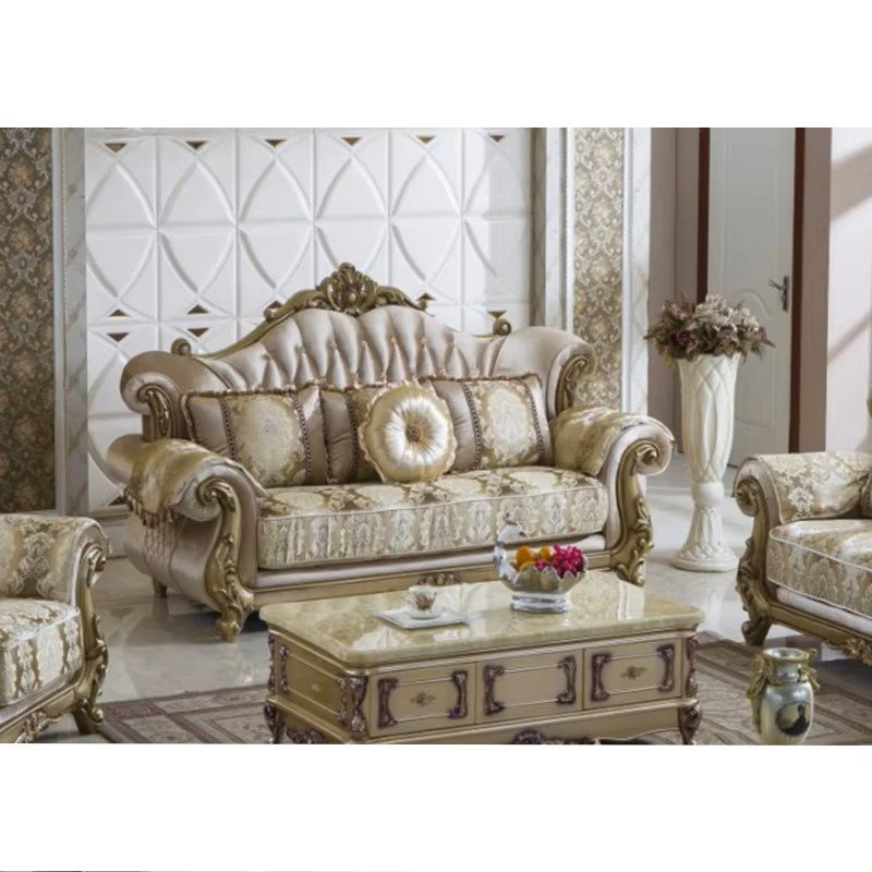 European Luxury 1 2 3 Seater Fabric Couches Sofa Set Villa Home Furniture Classic Royal Solid Wood Sectional Living Room Sofas