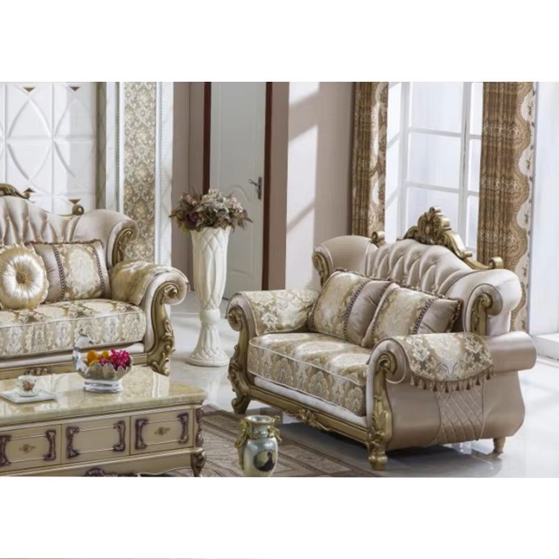 European Luxury 1 2 3 Seater Fabric Couches Sofa Set Villa Home Furniture Classic Royal Solid Wood Sectional Living Room Sofas
