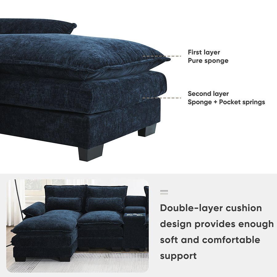 Living Room Sofa Multifunctional Convertible Sofa Leather Fabric Couch Sleeper Usb Charge With Storage Space