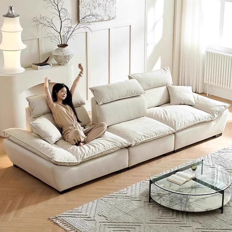 Cheap simple three-person in-line sailing sofa, removable backrest, lightweight luxury leather living room sofa