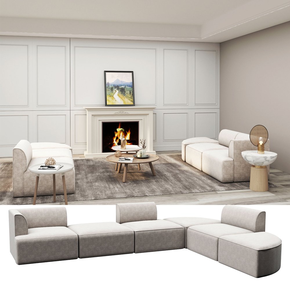 Saien Factory Newly Launched Modern Design Module Sofas 6-piece Set White Couch Living Room Sofa for Adult