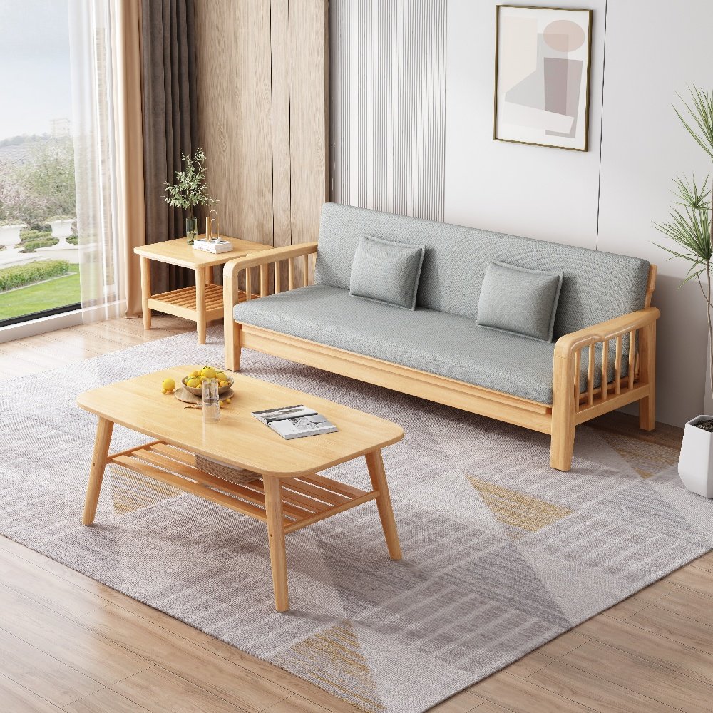 Modern double Bed Sofa Full dual-purpose Solid Wood Fabric Upholstery Multifunctional Living Room Furniture