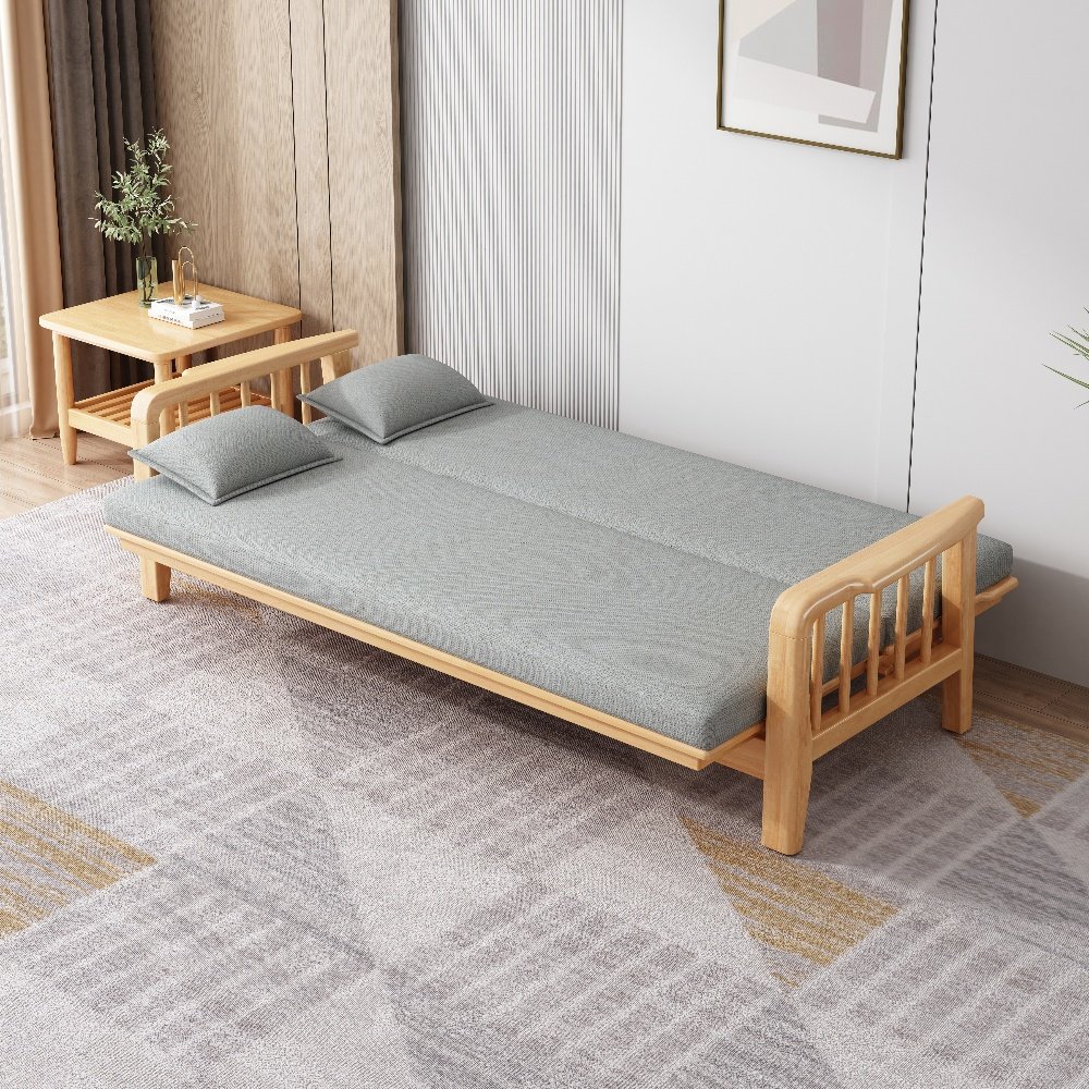 Modern double Bed Sofa Full dual-purpose Solid Wood Fabric Upholstery Multifunctional Living Room Furniture
