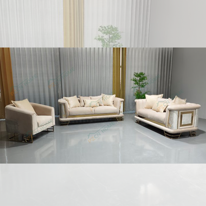 PZCN HOME Luxury Frame Modern Style Leather Customized Rooms Set Velvet Chocolate Furniture Living Room 3 Sofa