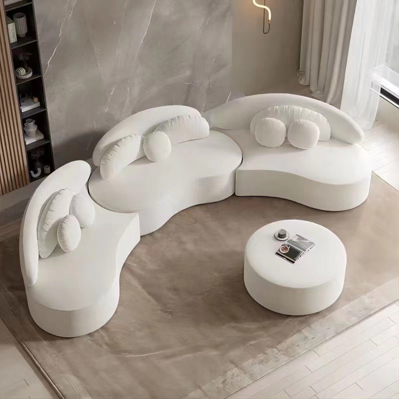 Nordic Modern French Cream Modular Curved Sectional Couch Velvet Fabric Upholstered Lounge Reception Sofa Living Room Furniture