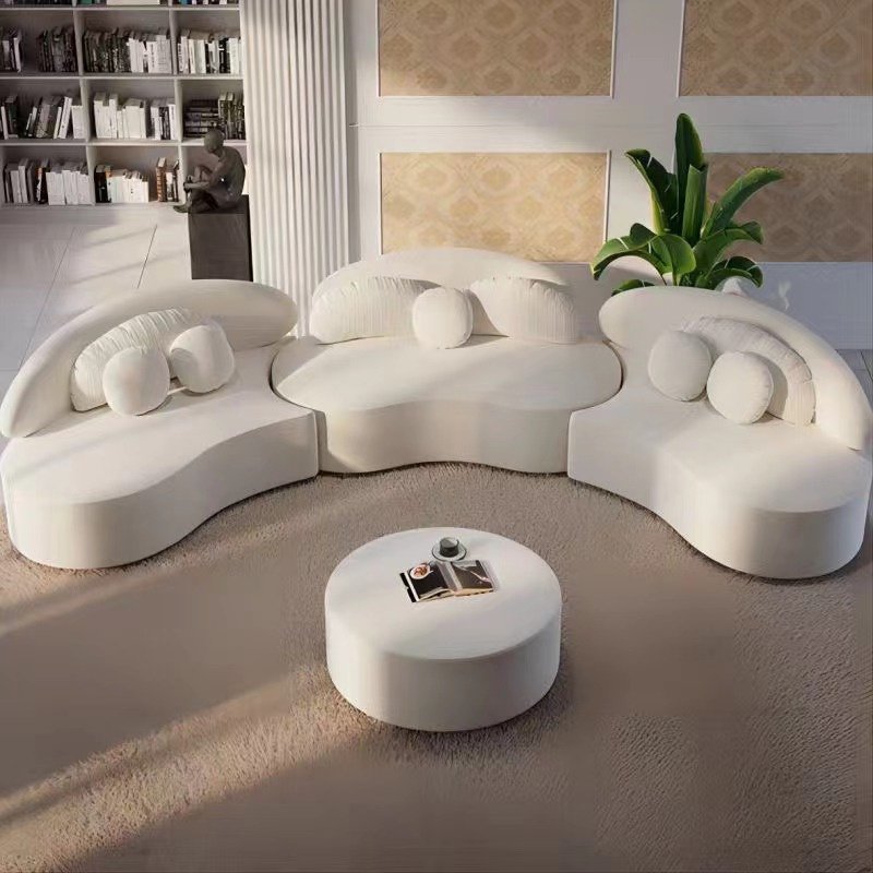 Nordic Modern French Cream Modular Curved Sectional Couch Velvet Fabric Upholstered Lounge Reception Sofa Living Room Furniture
