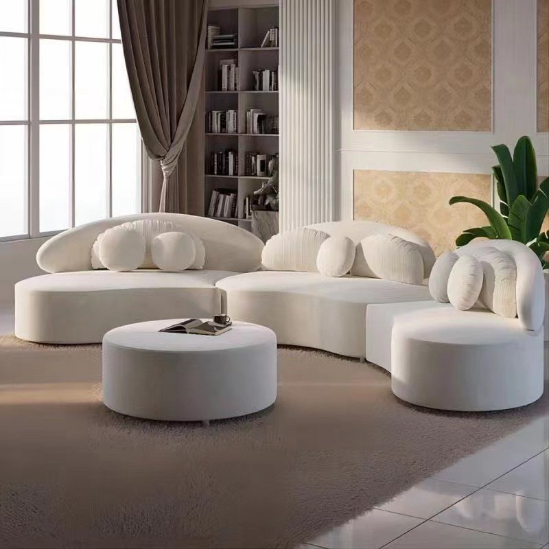 Nordic Modern French Cream Modular Curved Sectional Couch Velvet Fabric Upholstered Lounge Reception Sofa Living Room Furniture