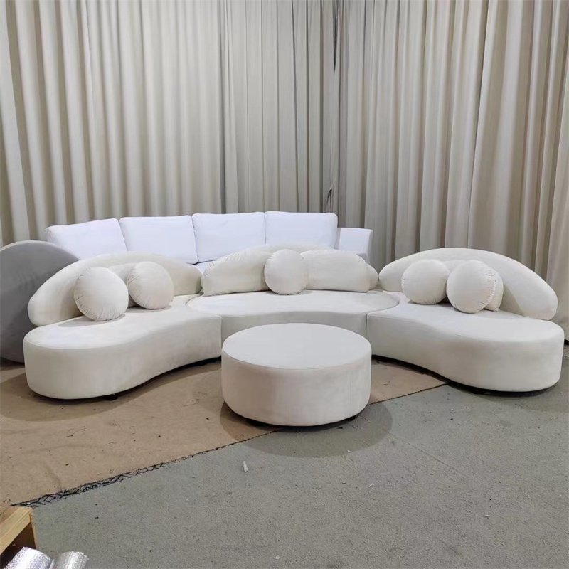 Nordic Modern French Cream Modular Curved Sectional Couch Velvet Fabric Upholstered Lounge Reception Sofa Living Room Furniture