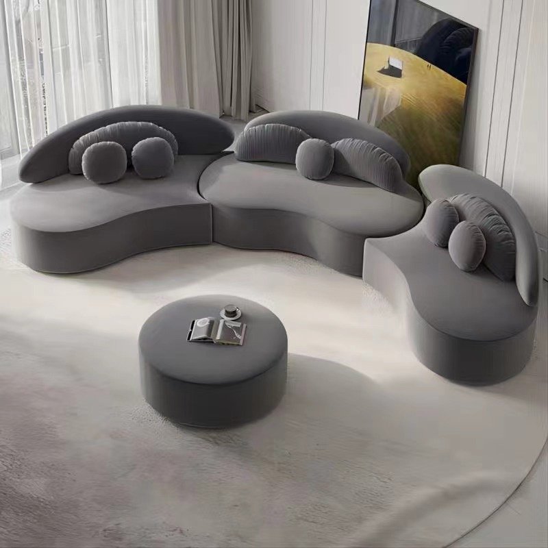 Nordic Modern French Cream Modular Curved Sectional Couch Velvet Fabric Upholstered Lounge Reception Sofa Living Room Furniture
