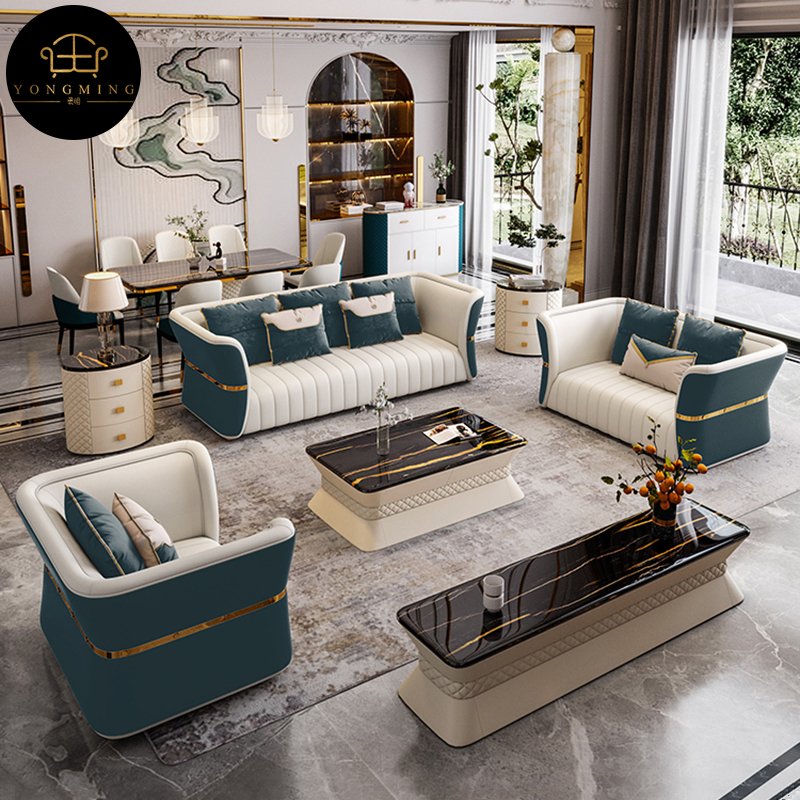 Foshan furniture genuine leather sofa set contemporary luxury living room sofa 123 corner