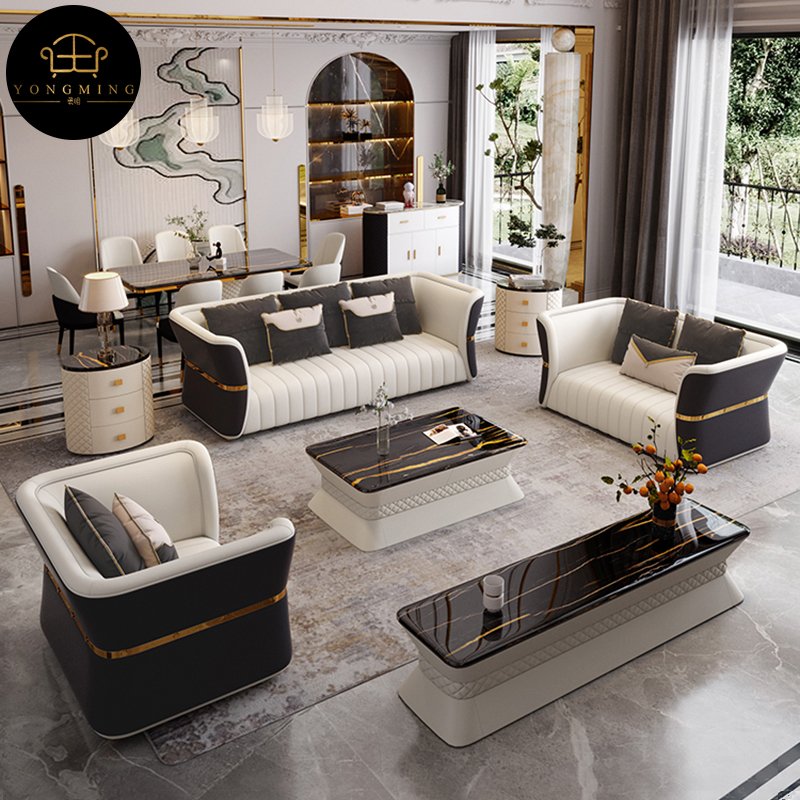 Foshan furniture genuine leather sofa set contemporary luxury living room sofa 123 corner