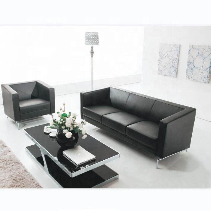 Office room black color modular shape relaxing leather sofa furniture living room sofa set