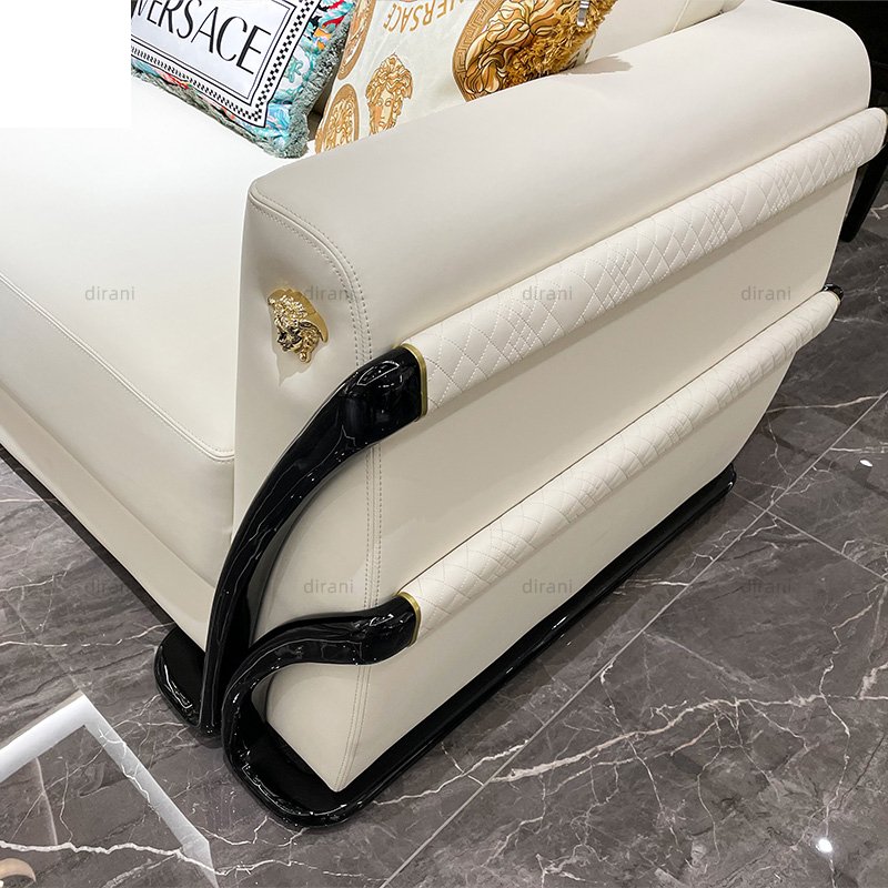 Kf Casa White Wood Base Real Leather Living Room Sofa Couch Furniture Modern Italian Luxury Medusa Sofa