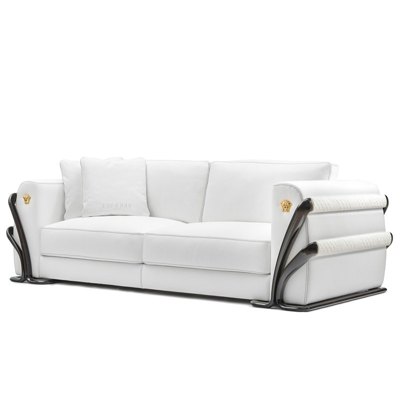 Kf Casa White Wood Base Real Leather Living Room Sofa Couch Furniture Modern Italian Luxury Medusa Sofa