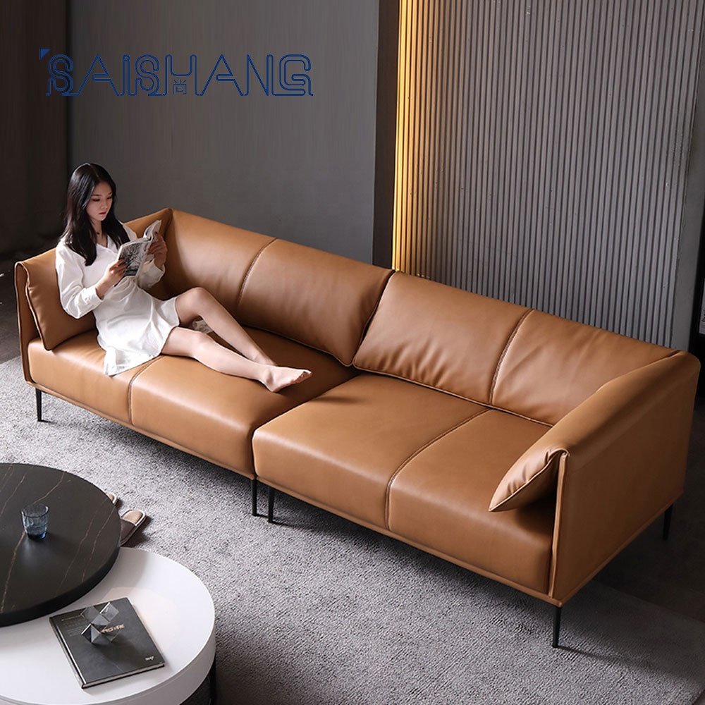 Factory direct sell design armrest sofa Black metal comfortable leather high density foam couches living room