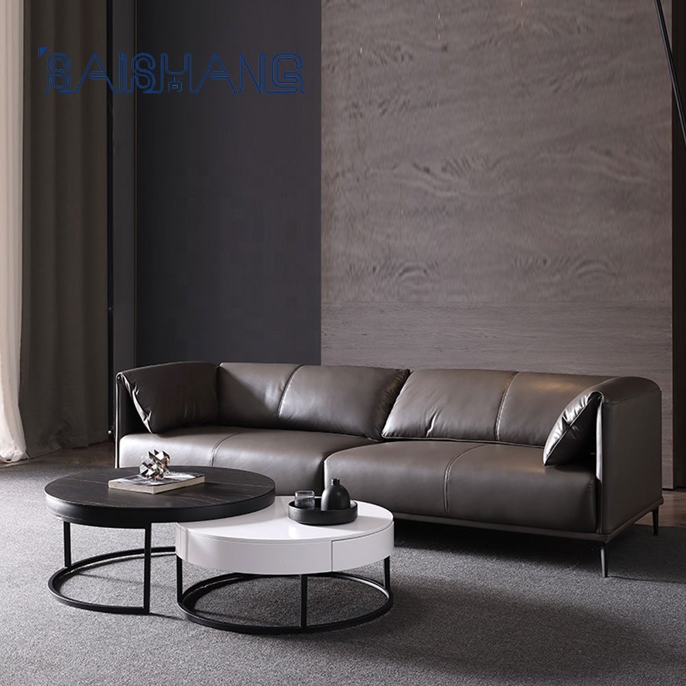 Factory direct sell design armrest sofa Black metal comfortable leather high density foam couches living room