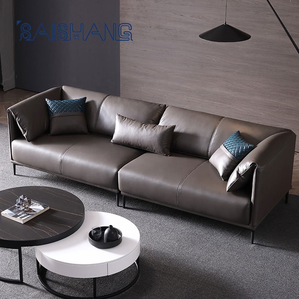 Factory direct sell design armrest sofa Black metal comfortable leather high density foam couches living room
