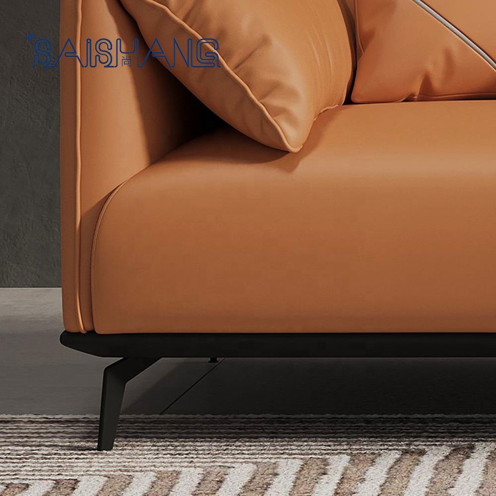 Factory direct sell design armrest sofa Black metal comfortable leather high density foam couches living room
