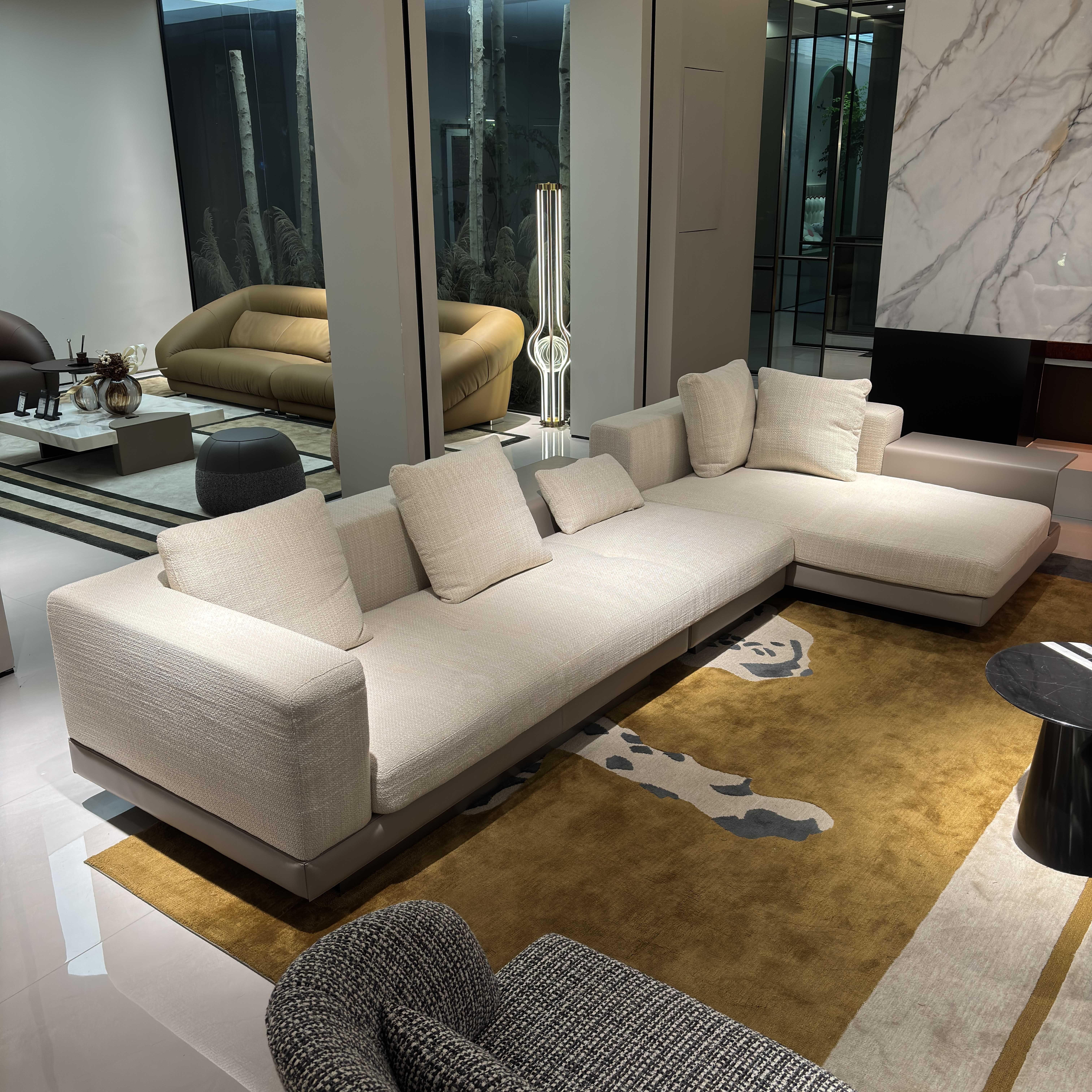 Modern Italian Luxury Villa Living Room Sofa Nordic Linen L Shape Modular Sofa Minimalist Fabric Sectional Corner Sofa