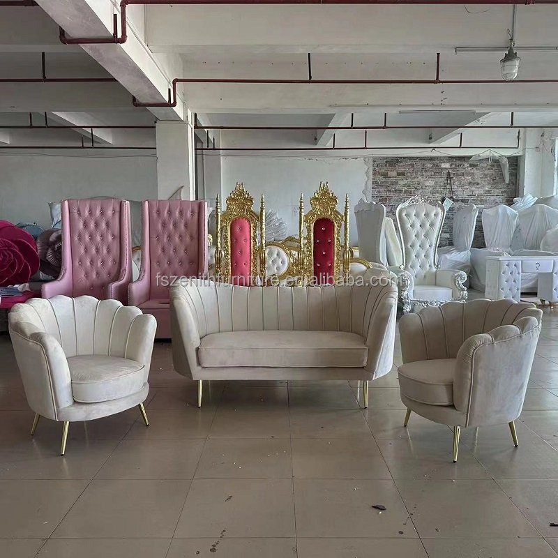 Foshan Zhongyi Wholesale sofa Wedding Gold Royal King Throne Couch For Queen Two Seat Sofa